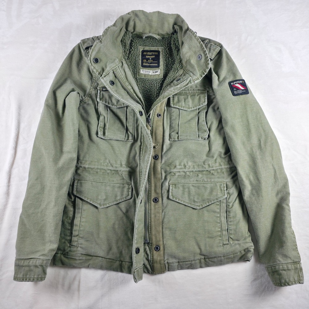 Superdry Field Jacket Women 4 Olive Green Sherpa Lined Military Utility Tactical